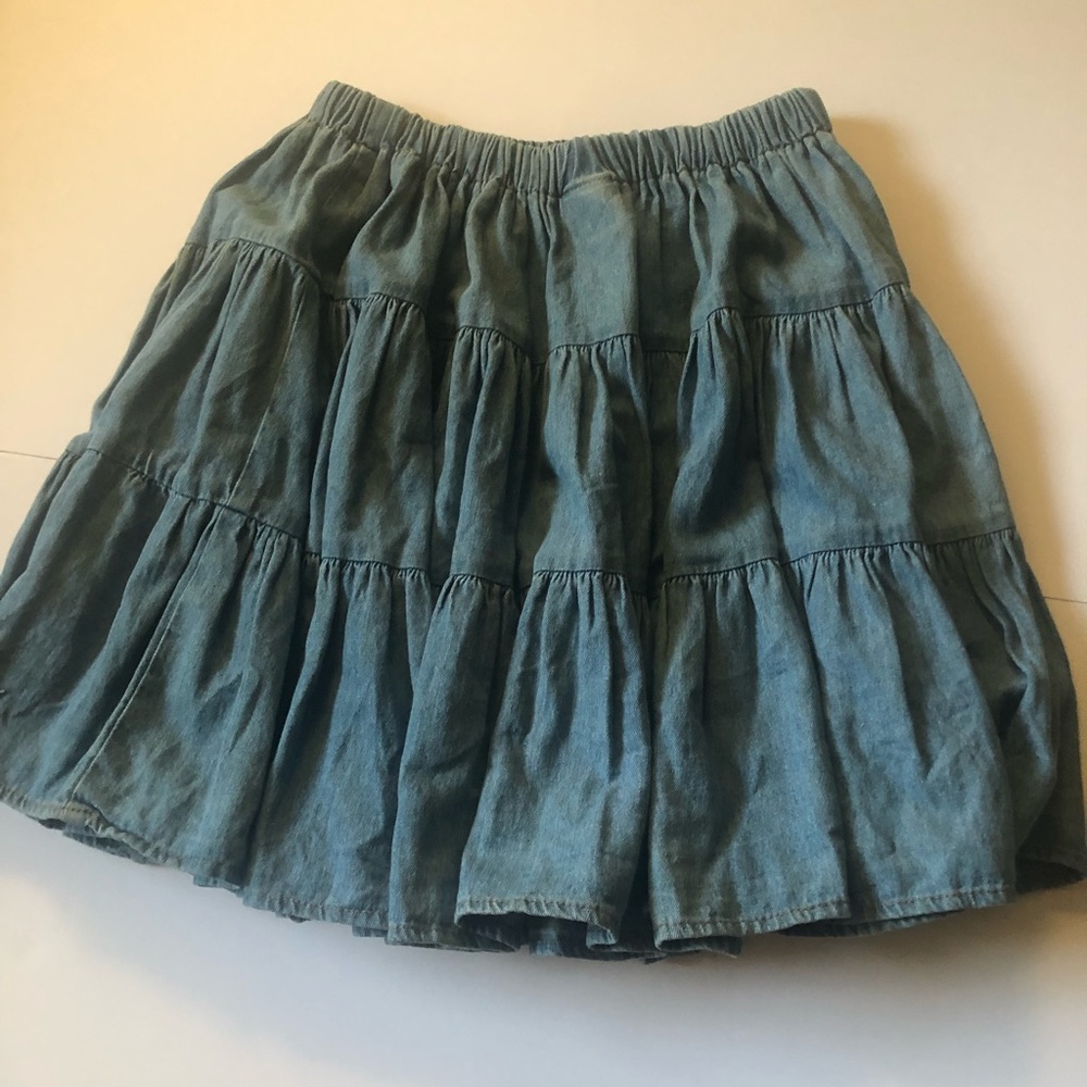 Vintage Blue Tiered Pleated Denim Skirt. Used
